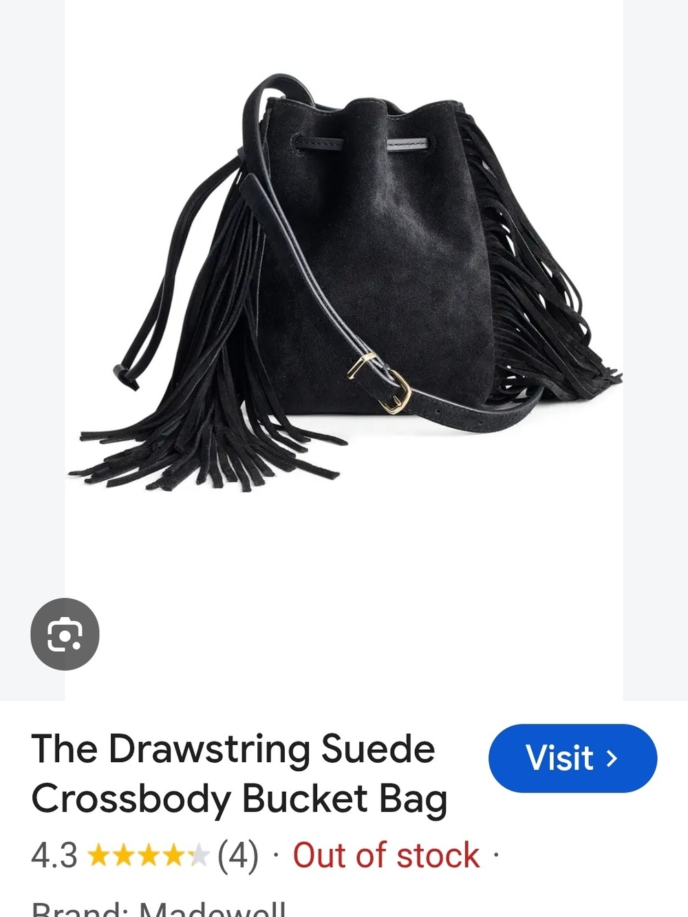Madewell Black Suede Fringe Drawstring Crossbody Bucket
